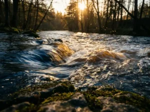 Three water streams merging into one powerful river, symbolizing email, phone, and LinkedIn outreach converging into a unified sales strategy.